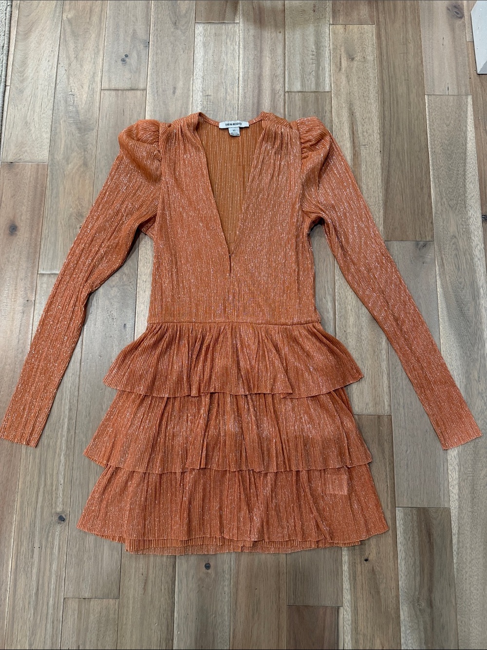 Sabina Musayev Peach Pleated Tiered Mini Dress